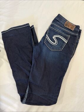 Silver Jeans Dark Blue Boot Cut Jeans with Contrast Stitching